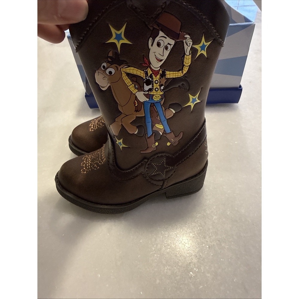 Disney Pixar Toy Story Western Boots Kids Size 5 Brown Woody Bullseye Zip Up